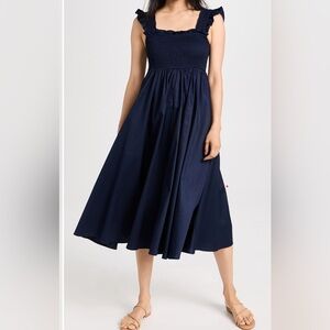 Petite Plume Navy Cotton Twill Margaux Smocked Midi Dress Large NWT | Holiday